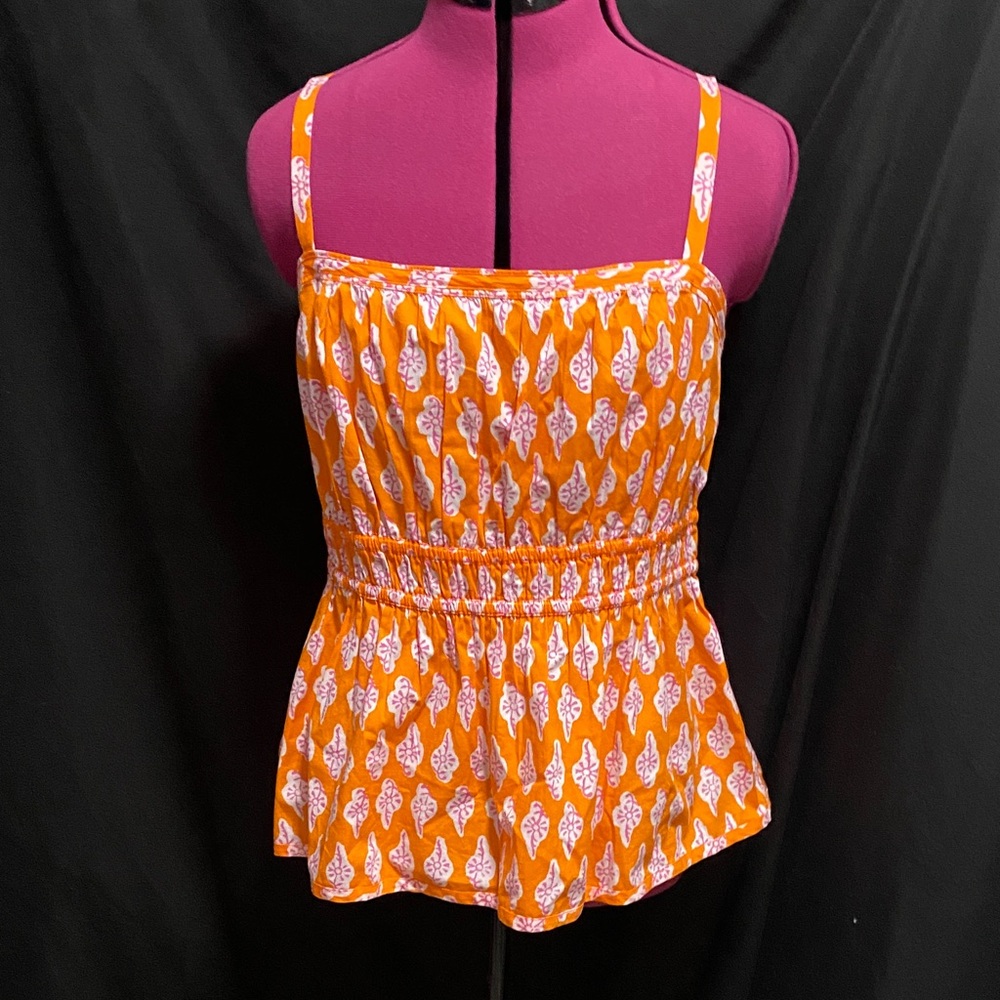 NWOT J. Crew Orange and White floral print Camisole tank Top blouse 14